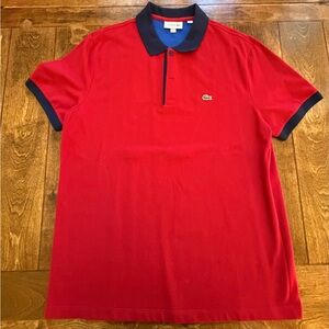 Lacoste Red Navy Blue XL Polo Shirt Regular Fit Short Sleeve Collared